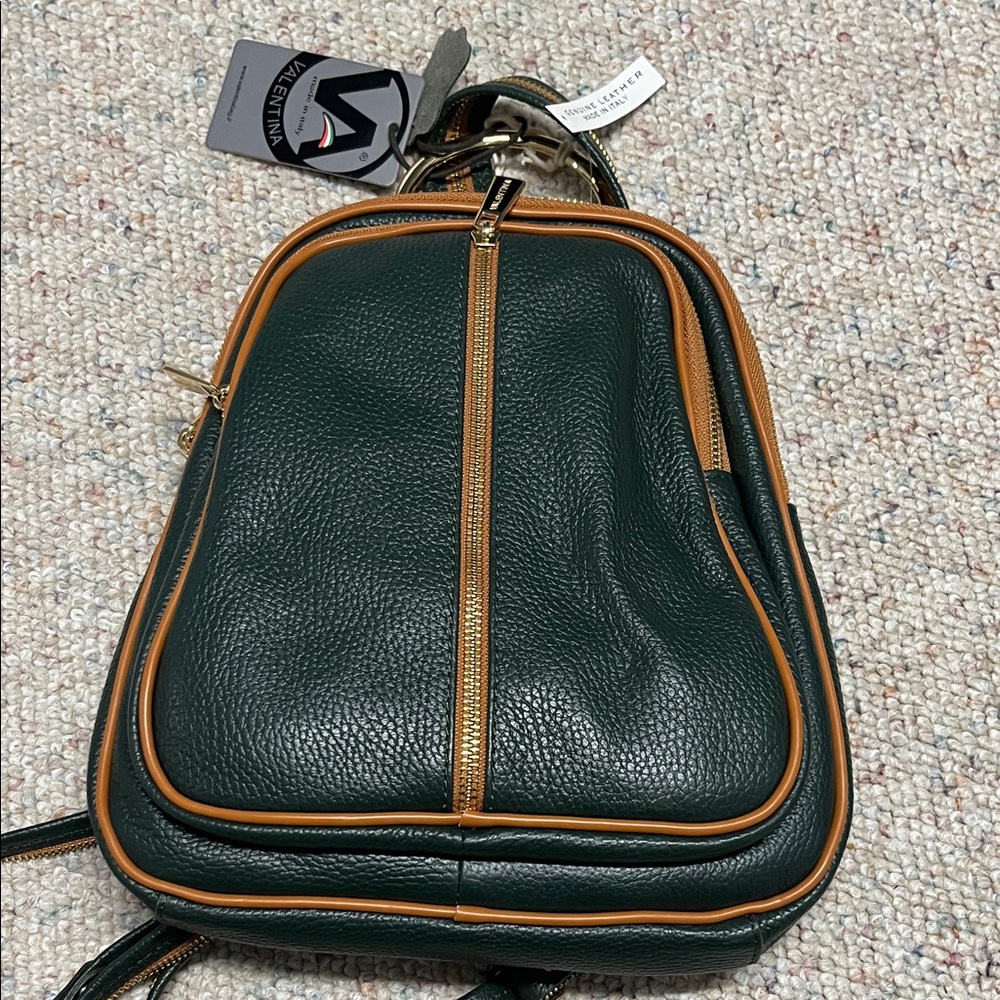 Valentina Forest Green and Tan Leather Backpack